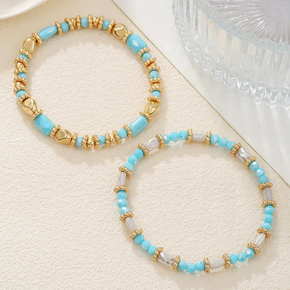 Wholesale Bohemian Faceted Glass Bead Bracelets Set Handmade Geometric Style Unisex Multicolor Rectangular Beads Elastic Bracelets