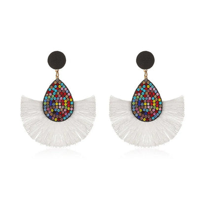 Bohemian Sector Cloth Artificial Gemstones Earrings