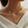 Wholesale Bohemian Fashion Alloy Butterfly Pendant Double Layer Necklace With Water Wave Chain And Geometric Pattern Electroplated