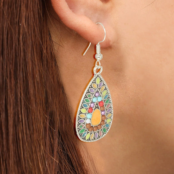 Wholesale Bohemian Fashion Dropshaped Alloy Earrings With Geometric Pattern And Electroplating For Women