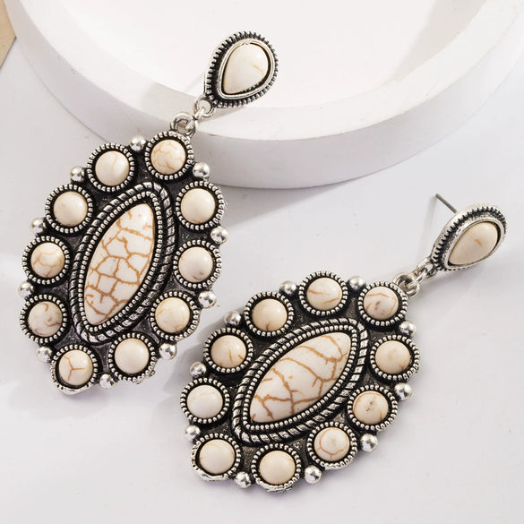Wholesale Bohemian Geometric Alloy Turquoise Earrings Set With Turquoise