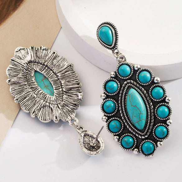 Wholesale Bohemian Geometric Alloy Turquoise Earrings Set With Turquoise