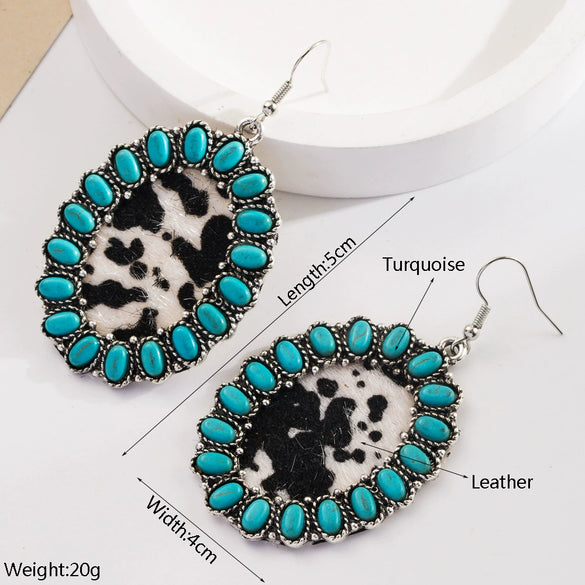 Wholesale Bohemian Geometric Alloy Turquoise Earrings Set With Turquoise