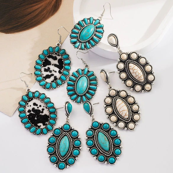 Wholesale Bohemian Geometric Alloy Turquoise Earrings Set With Turquoise