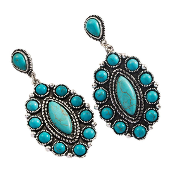 Wholesale Bohemian Geometric Alloy Turquoise Earrings Set With Turquoise