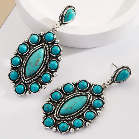 Wholesale Bohemian Geometric Alloy Turquoise Earrings Set With Turquoise