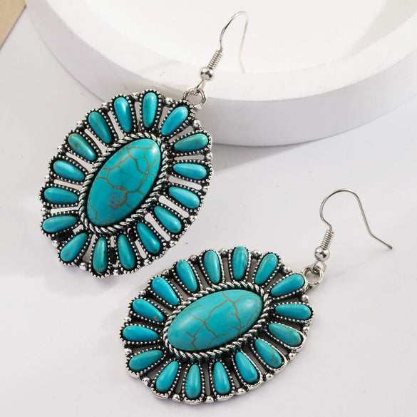 Wholesale Bohemian Geometric Alloy Turquoise Earrings Set With Turquoise