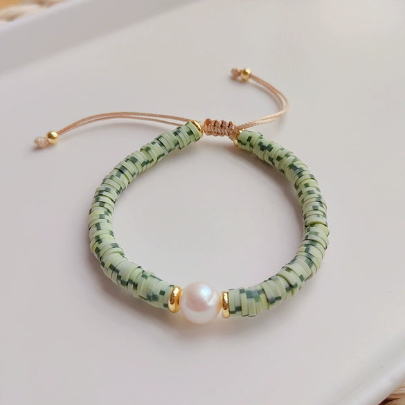 Wholesale Bohemian Retro Pottery Beaded Multilayer Stacked Natural Pearl Women's Bracelet Handwoven Geometric Style