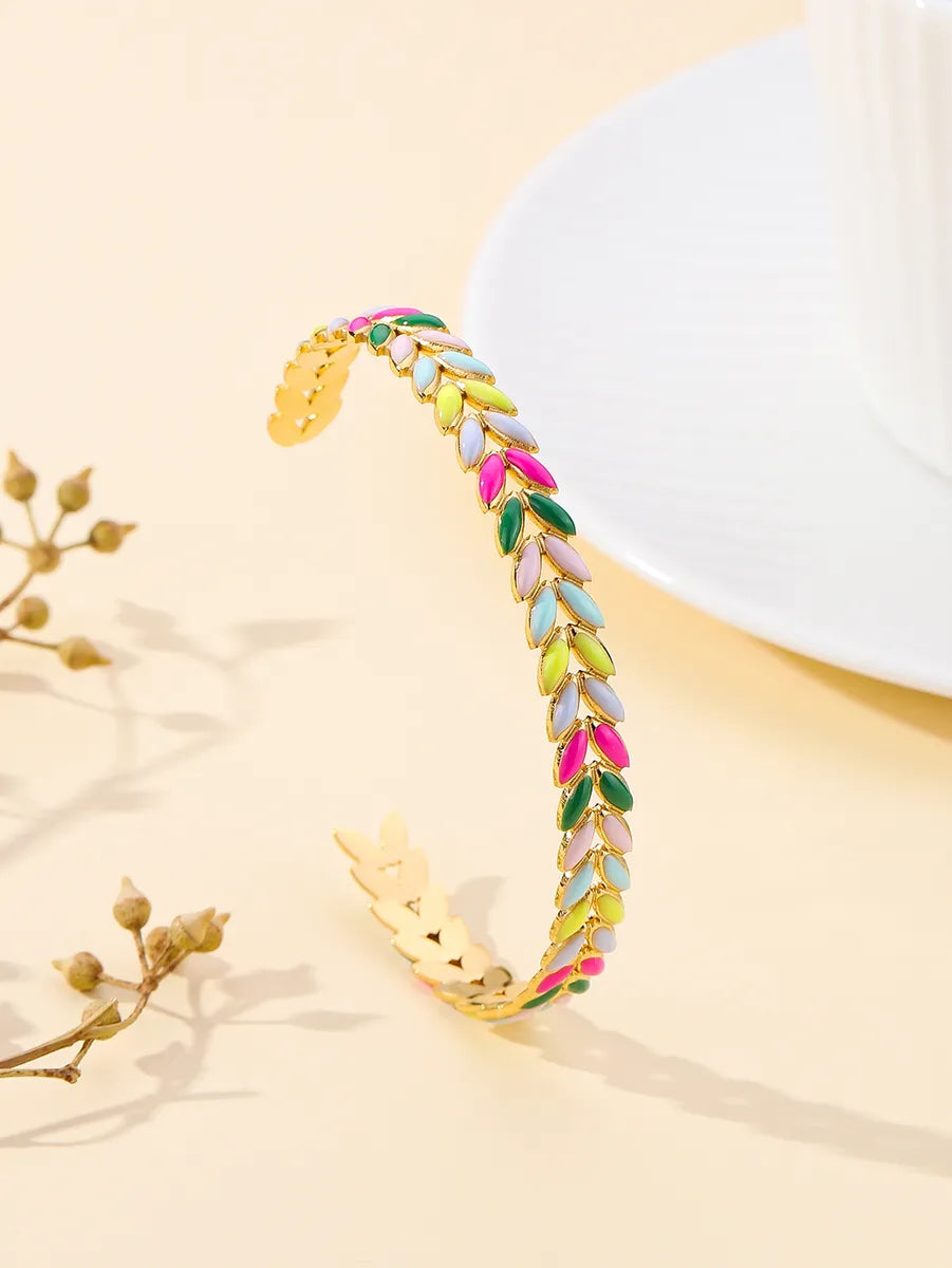 Bohemian Solid Color Stainless Steel Enamel Plating 18k Gold Plated Bangle