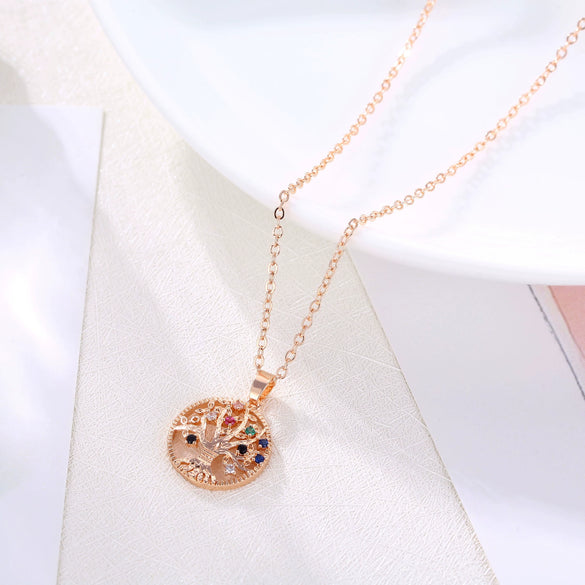 Wholesale Bohemian Style Gold Plated Copper Tree Of Life Pendant Necklace With Geometric Pattern And Zircon Inlay On Ochain