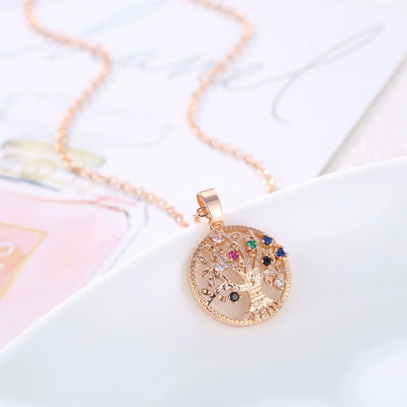 Wholesale Bohemian Style Gold Plated Copper Tree Of Life Pendant Necklace With Geometric Pattern And Zircon Inlay On Ochain