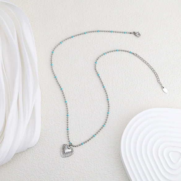 Wholesale Bohemian Style Oildrip Stainless Steel And Titanium Steel Heartshaped Pendant Necklace