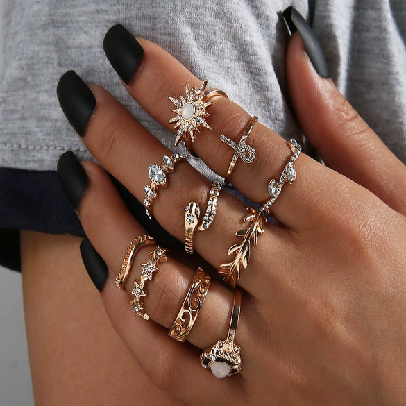 Wholesale Bohemian Style Ring Set Alloy Geometric Electroplated For Women