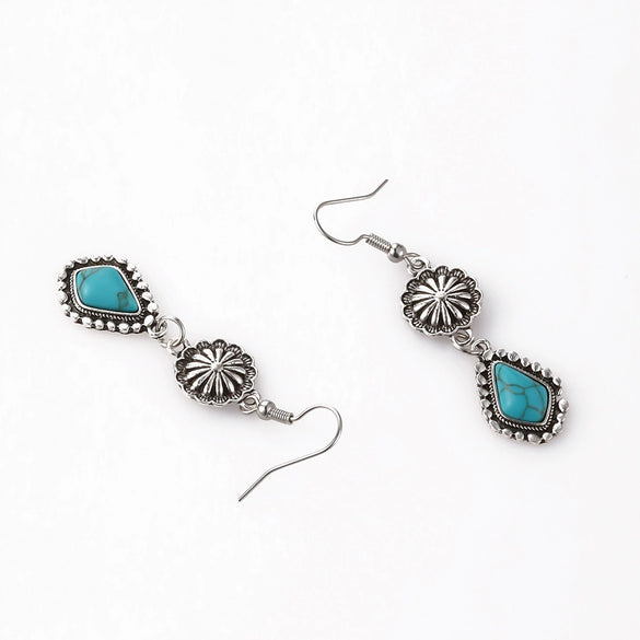 Wholesale Bohemian Vintage Carved Turquoise Long Earrings Alloy Geometric Electroplated For Women