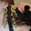 Wholesale Bohemian Vintage Metal Earrings With Joker Long Tassel And Geometric Design Electroplated