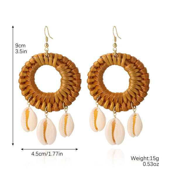 Wholesale Bohemian Wood Rattan Earrings Set With Geometric Pattern And Electroplating