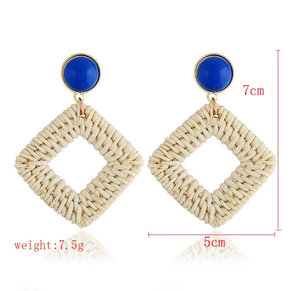Wholesale Bohemian Wood Rattan Earrings Set With Geometric Pattern And Electroplating