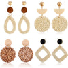 Wholesale Bohemian Wood Rattan Earrings Set With Geometric Pattern And Electroplating