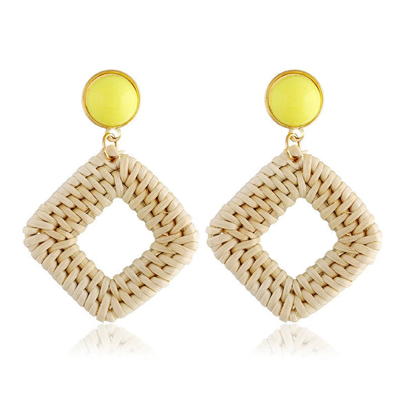 Wholesale Bohemian Wood Rattan Earrings Set With Geometric Pattern And Electroplating