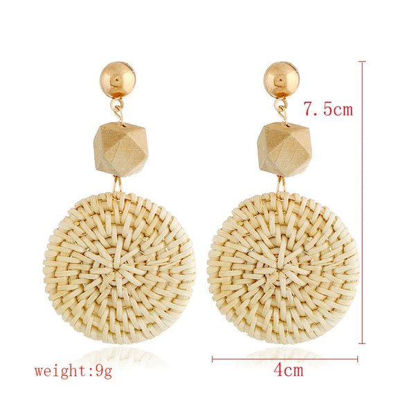 Wholesale Bohemian Wood Rattan Earrings Set With Geometric Pattern And Electroplating