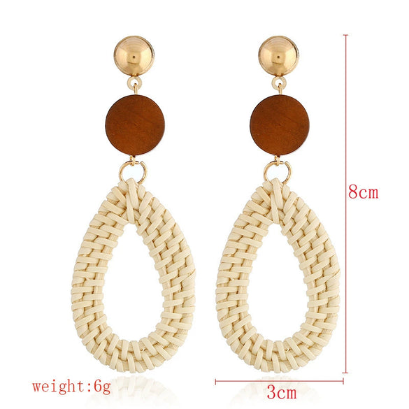 Wholesale Bohemian Wood Rattan Earrings Set With Geometric Pattern And Electroplating