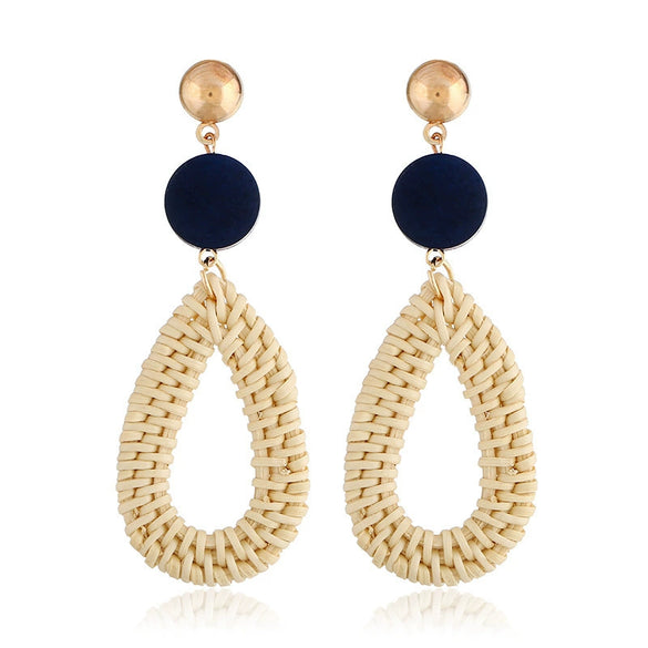 Wholesale Bohemian Wood Rattan Earrings Set With Geometric Pattern And Electroplating
