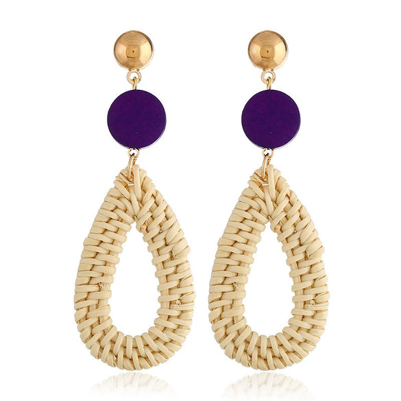Wholesale Bohemian Wood Rattan Earrings Set With Geometric Pattern And Electroplating