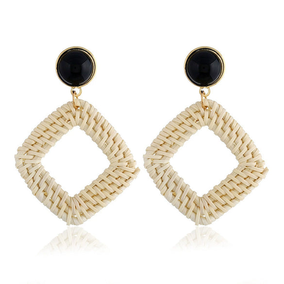 Wholesale Bohemian Wood Rattan Earrings Set With Geometric Pattern And Electroplating