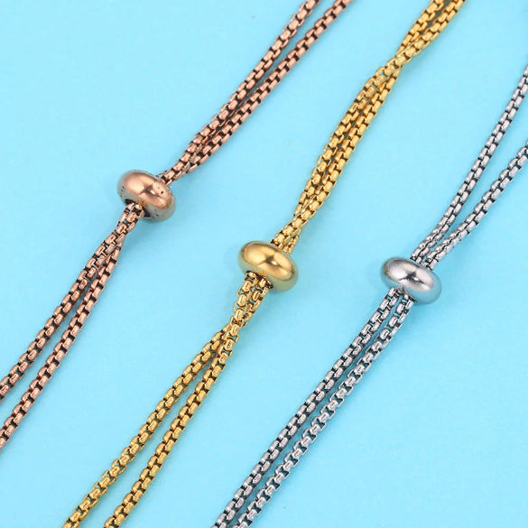 Wholesale Bolo Bracelet Stainless Steel Square Pearl Chain Electroplated