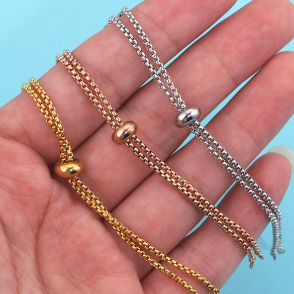 Wholesale Bolo Bracelet Stainless Steel Square Pearl Chain Electroplated