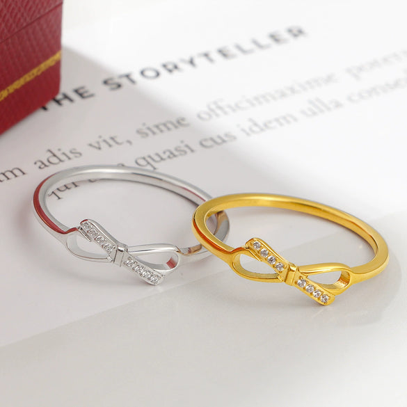Wholesale Bow Diamond Geometric Titanium Steel Ring For Women Light Luxury Niche Fashion