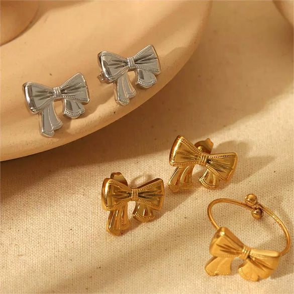 Wholesale Bow Earrings Stainless Steel Fashion Electroplated For Women