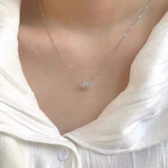 Wholesale Bow Heartshaped S925 Sterling Silver Necklace With Diamond Design