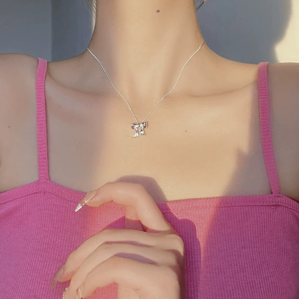 Wholesale Bow Necklace For Women Copper 925 Silver Electroplated Versatile Style