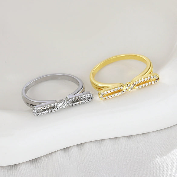 Wholesale Bow Ring Copper Sweet Style Electroplating Hand Jewelry For Women