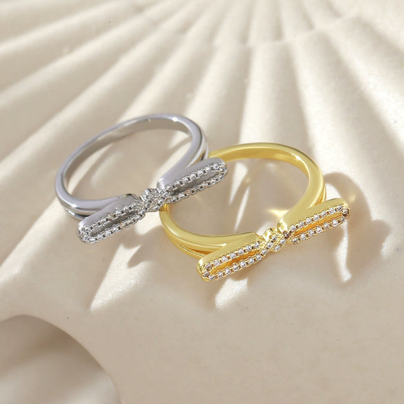Wholesale Bow Ring Copper Sweet Style Electroplating Hand Jewelry For Women
