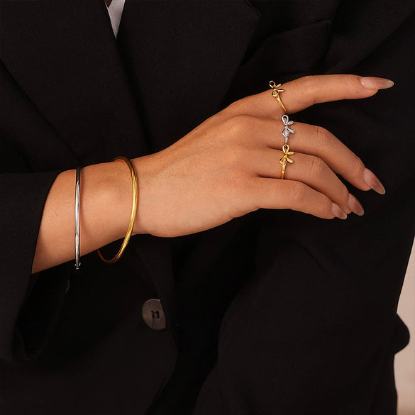 Wholesale Bow Style Stainless Steel Ring Bracelet Pvd Plated Gold Jewelry
