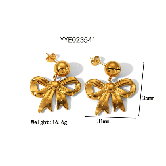 Wholesale Bowknot Earrings Stainless Steel With Bow Pattern 18K Gold Vacuum Electroplated For Women