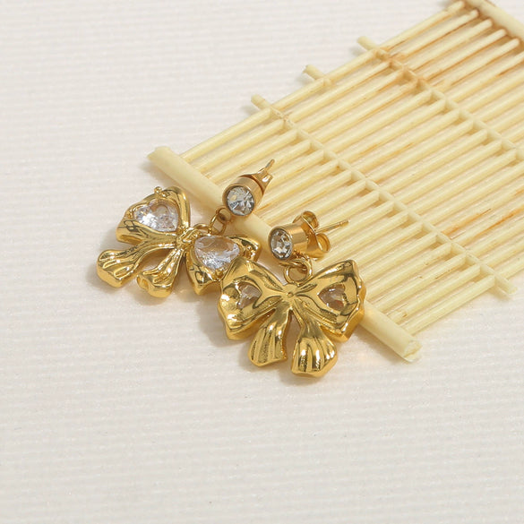 Wholesale Bowshaped Zircon Stainless Steel Electroplated Earrings For Women