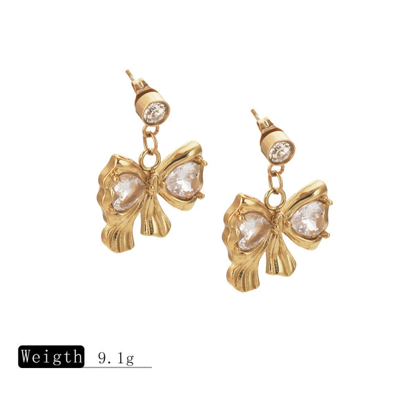 Wholesale Bowshaped Zircon Stainless Steel Electroplated Earrings For Women
