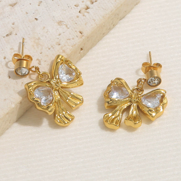 Wholesale Bowshaped Zircon Stainless Steel Electroplated Earrings For Women