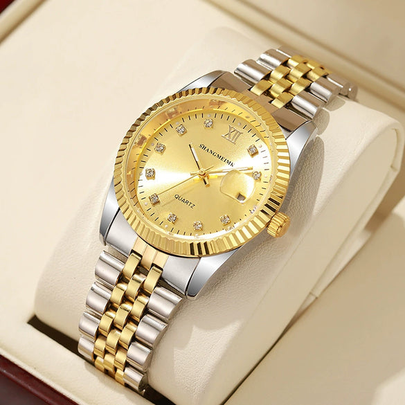 Wholesale Boys Quartz Watch For Live Streaming Business Alloy Strap And Case Round Dial Spiral Crown Single Folding Buckle Organic Glass Mirror