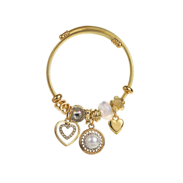 Wholesale Bracelet Alloy Pearl Rhinestone Inlaid Heart Shape Geometric Fashion Unisex