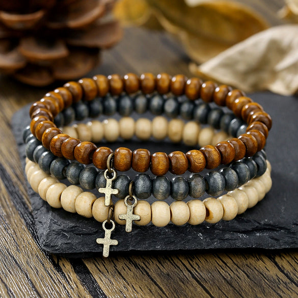 Wholesale Bracelet Coconut Shell And Wood Beaded Geometric Handmade Unisex Jewelry