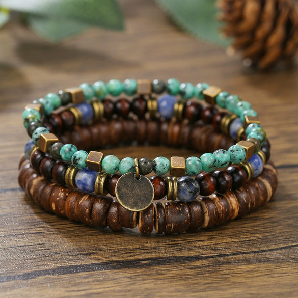 Wholesale Bracelet Coconut Shell And Wood Beaded Geometric Handmade Unisex Jewelry