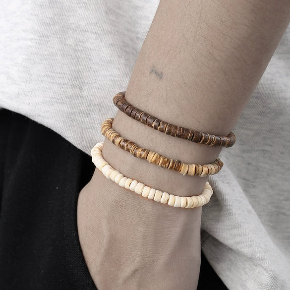 Wholesale Bracelet Coconut Shell And Wood Beaded Geometric Handmade Unisex Jewelry
