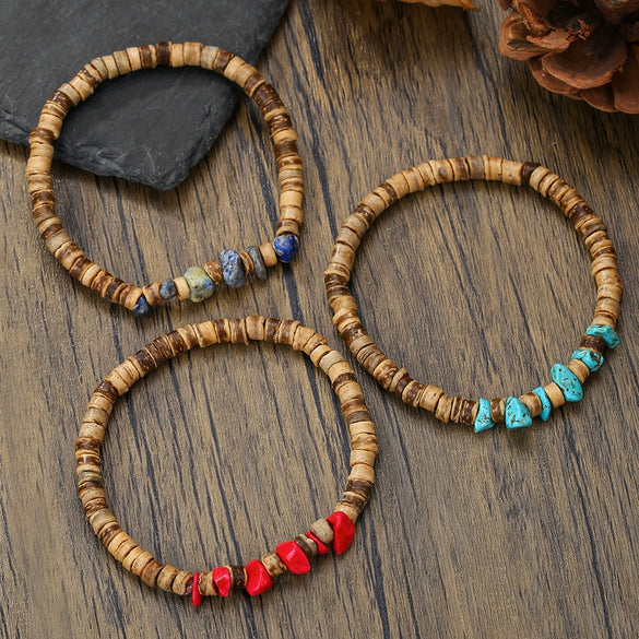 Wholesale Bracelet Coconut Shell Wood Chips Pine Stone Geometric Handmade Unisex