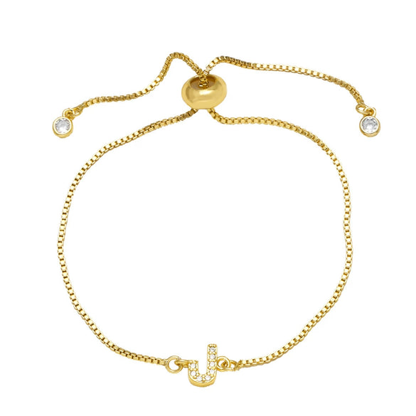 Wholesale Bracelet Copper Plated With Real Gold Full Of Zirconium English Letter Design