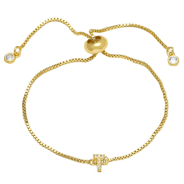 Wholesale Bracelet Copper Plated With Real Gold Full Of Zirconium English Letter Design