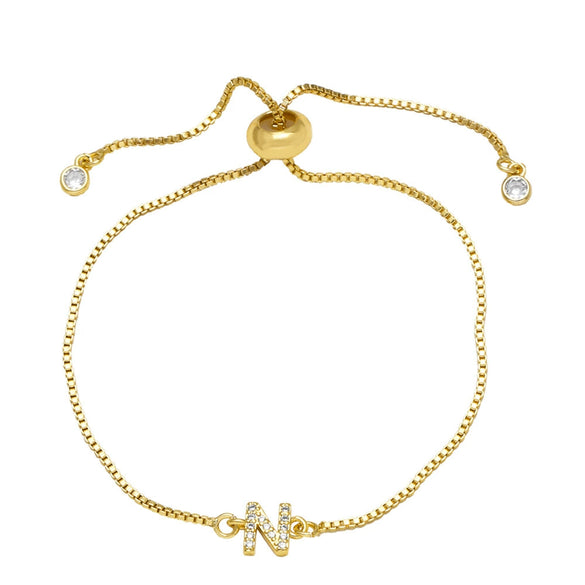 Wholesale Bracelet Copper Plated With Real Gold Full Of Zirconium English Letter Design